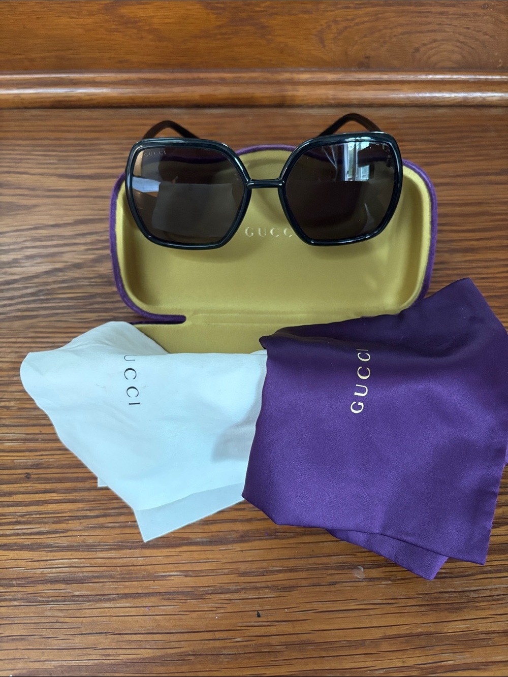 Gucci Black Oversized Hexagon Sunglasses with Dark Lenses